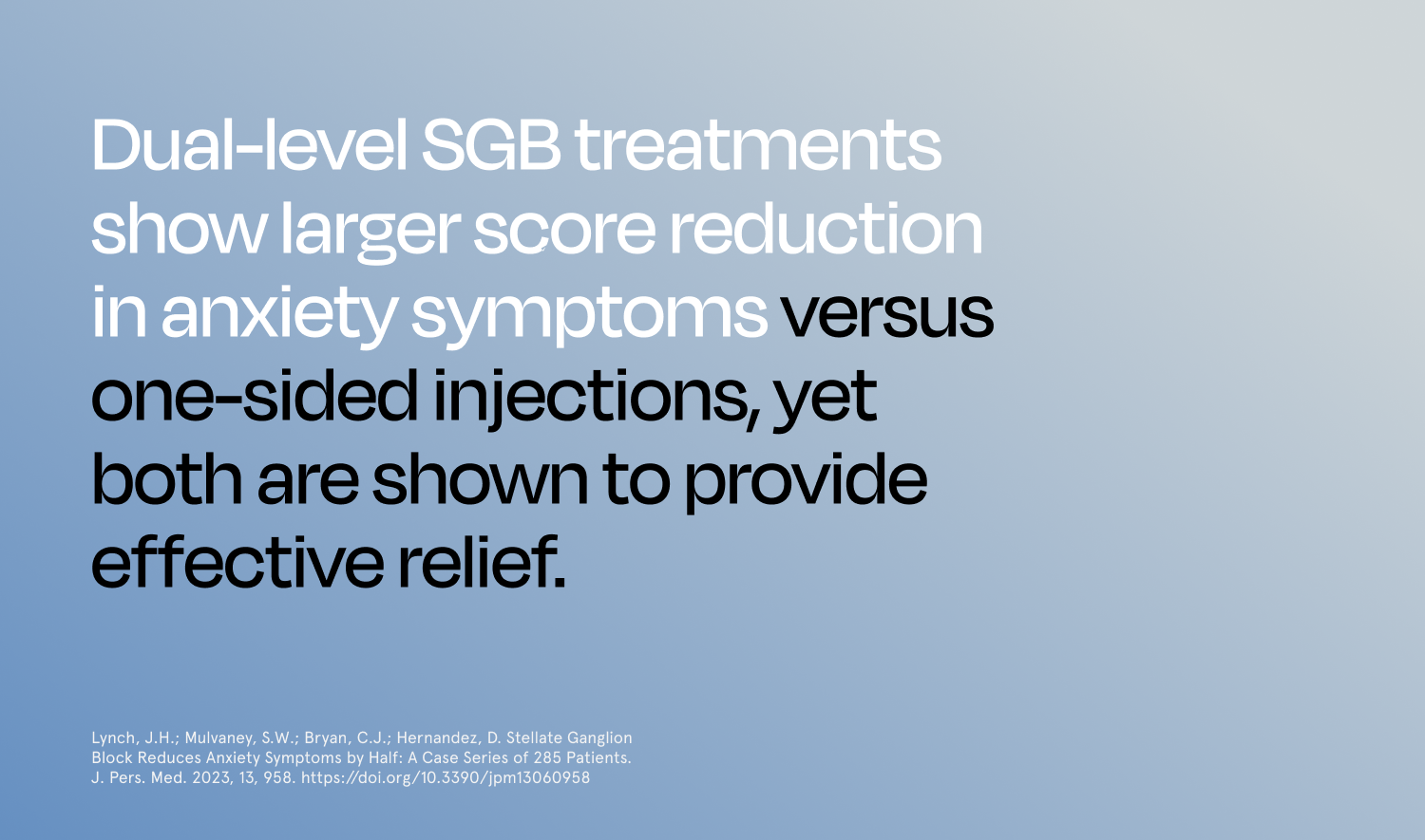 A blue poster that says dual-level SGB treatments show larger score reduction in anxiety symptoms